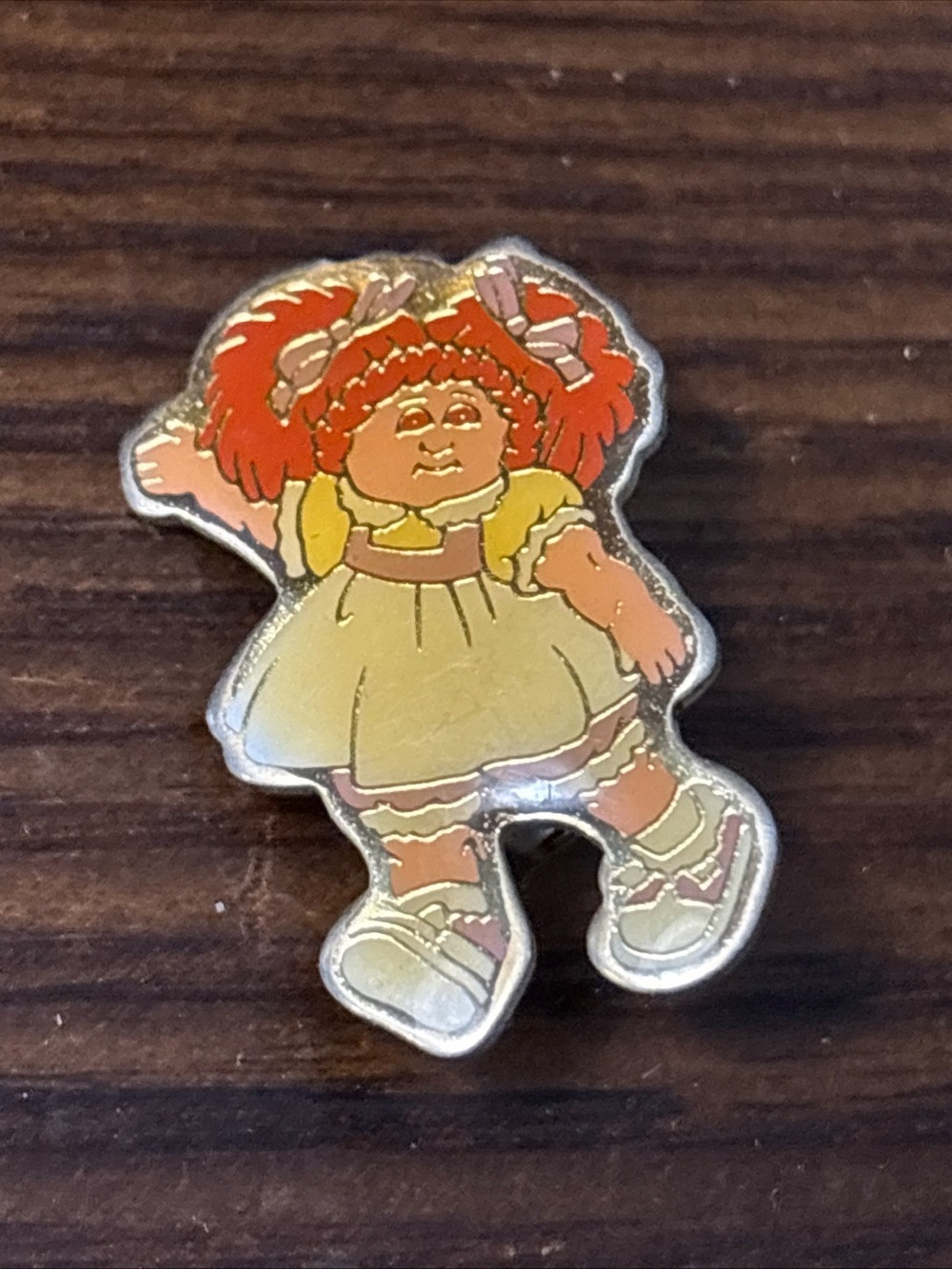 Vintage 1983 Cabbage Patch Kids Enamel Pin Red Hair Girl 1.25" Coleco Era